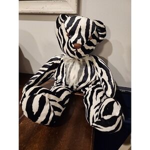 Vintage Bestever Bear Black Zebra Velvet Stripes Plush Stuffed Toy 16" Sewn Eyes